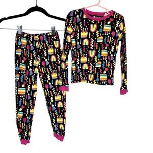 Tucker + Tate Girls Pajama Set Size 7 Black Rainbow Birthday Cake 2-Piece